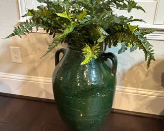 Vintage Moroccan Tamegroute Green Twin Handle Vase