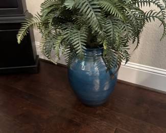 Blue Glazed Ceramic Vase with Nearly Natural Boston Fern