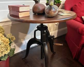 Adjustable Crank Table with Decorative Duck Figurines