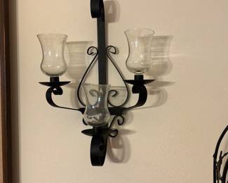 2 black wrought iron sconces