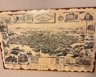 Birds view map of Seattle from 1889