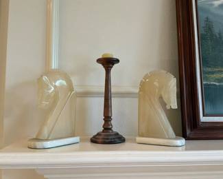 Two vintage marble Onyx horse head bookends
