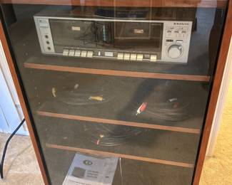 Electronics cabinet/Samsung DVD VHS player/Sanyo two head cassette deck player