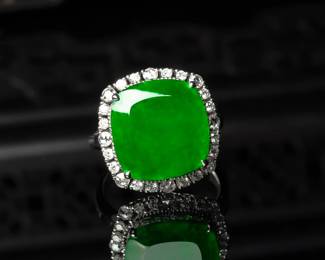 Lot 8097 Jadeite Jade Ring with DiamondGIA Certified