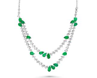 Lot 8151 Emerald  Diamond Necklace