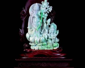 Lot JD820 Jadeite Jade Quan Yin with Lotus Carving
