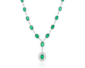 Lot 8252 Emerald  Diamond Necklace  GIA Certified