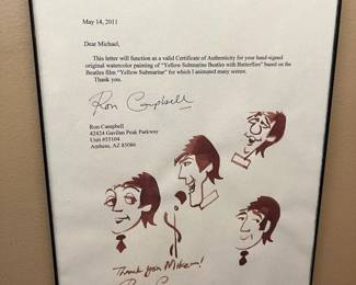 587 Ron Campbell Yellow Submarine Beatles With Butterflies Certificate Of Authenticity