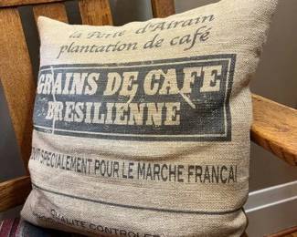 587 Coffee Bean Burlap Sack Throw Pillow