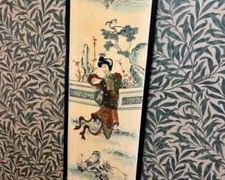 587 Chinese Raised Lacquer HandPainted Decor Panel