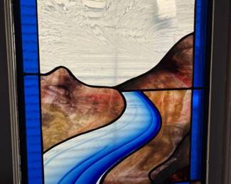 587 Vintage Winding River Stained Glass Panel