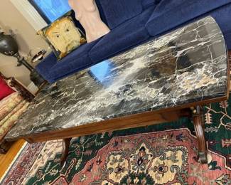 587 Imperial Italian Marble Top Mahogany Drop Leaf Coffee Table