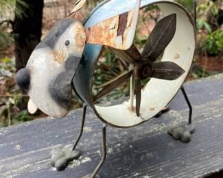 587 Upcycled Metal Fan Doggie Decor