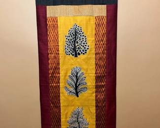 587 Hmong HandBlocked Tree Motif Silk Wall Hanging