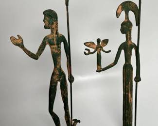 587 Vintage Grecian Cast Bronze Athena  Poseidon Sculptures