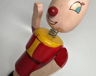 587 Wood Cowgirl Spring Nodder Bobblehead Toy Bank 1950s