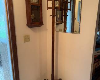 Coat Rack Hall Tree, Wall Clock, Cast Iron Cat Doorstop