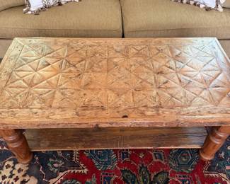 Antique pine carved coffee table 
