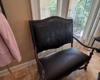 Antique black leather bench 