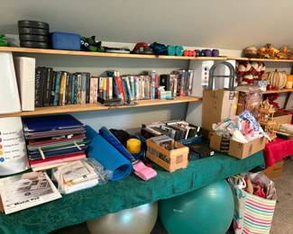 DVD, craft supplies, weights, exercise  balls, decor