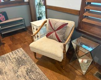 chair, side table, Hollywood Regency table, small shelf