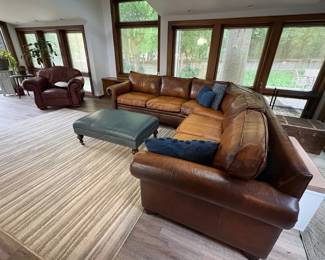 leather sectional, leather chair,  ottoman table, 