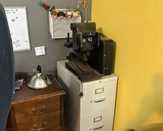 microscope, file cabinet