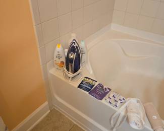 Iron, shampoo, loofah