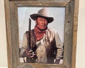 a John Wayne Portrait in Rustic Wooden Picture Frame