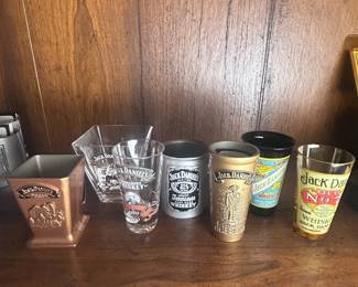 c jack Daniels Shot Glass Lot 7 w COAs Metal Pewter Copper Vintage Labels