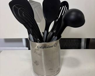 k Calphalon Stainless Steel Utensil Holder with Black Kitchen Utensils Set