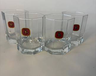 c Vintage Octagonal Bar Glasses with Distinctive Red Emblem