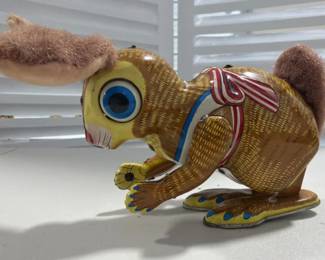 Vintage Wind-Up Rabbit Toy with Plush Details