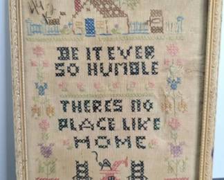Vintage Framed Cross-Stitch Artwork