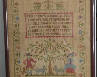Framed 1927 Cross-Stitched Sampler Artwork