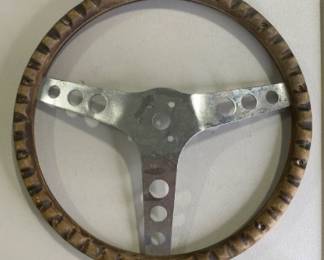 Vintage Three-Spoke Wood and Metal Steering Wheel