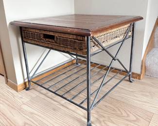 94 MetalFramedWoodenSideTablewWickerDrawer