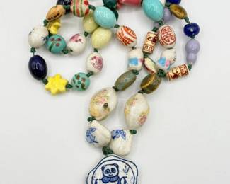 25 ChinesePorcelainBeadedLariatNecklacewPandaPendant