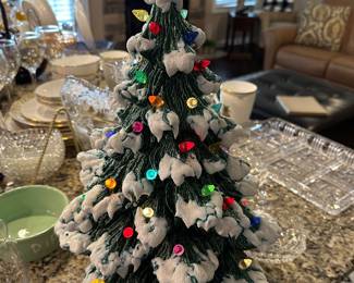 Vintage Christmas tree lighted