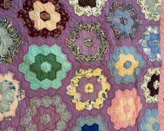 Handmade purple flower-garden quilt, beautiful!