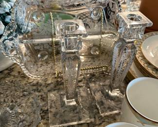 Circa 1950’s etched crystal candlestick’s 