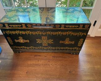 Antique decopaged Asian trunk