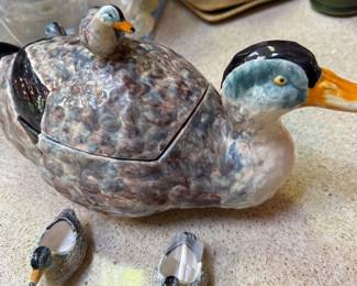 Duck tureen with matching duck salts