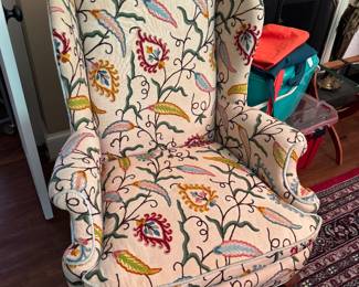Crewel wing chair