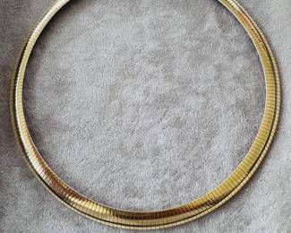 14K Yellow Gold Domed Omega Collar necklace, 10mm wide, 19" long