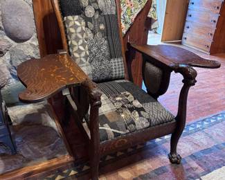 VERY unique Morris with carved Griffins and folding side arm tables