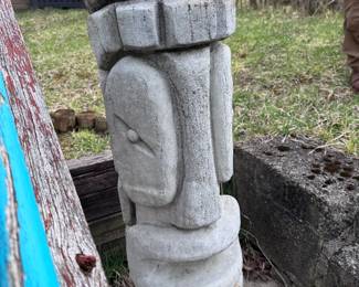 Cement Tiki head garden statue