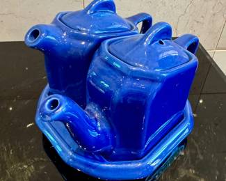 $60. Vintage Hall Pottery, 3 piece set. Cobalt blue. 