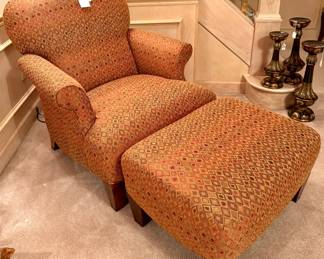$500. Sam Moore Chair & Ottoman. Chair 34 x 37 x37. Otto 29 x 22 16. Great condition! 4 matching pillows included. 