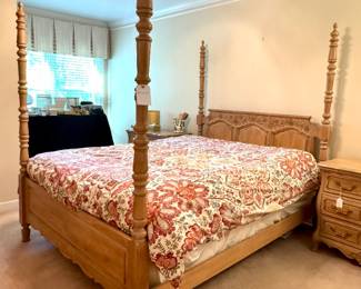 $850. Hickory, solid wood, French provincial style, 4 poster bed, Queen Size. 